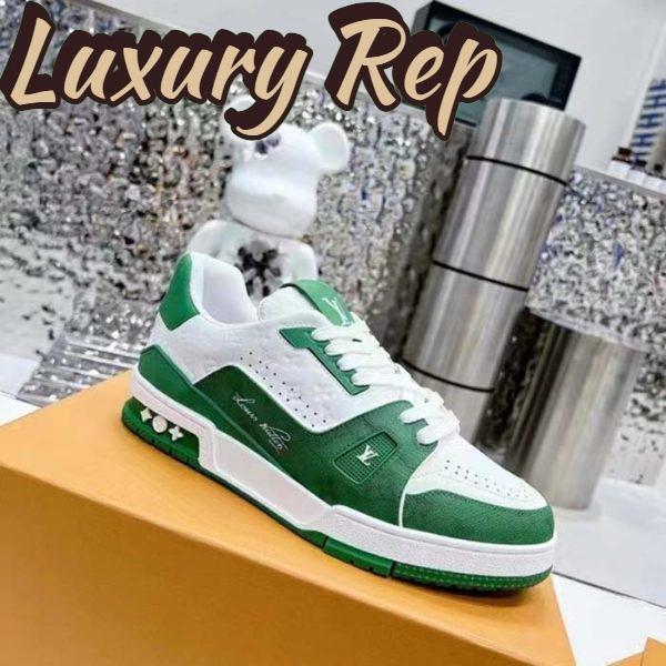 Replica Louis Vuitton Unisex LV Trainer Sneaker Green Mini Monogram Embossed Calf Leather 3