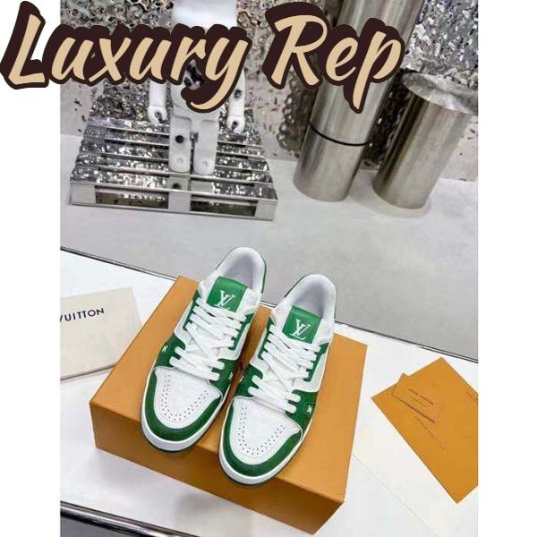 Replica Louis Vuitton Unisex LV Trainer Sneaker Green Mini Monogram Embossed Calf Leather 4