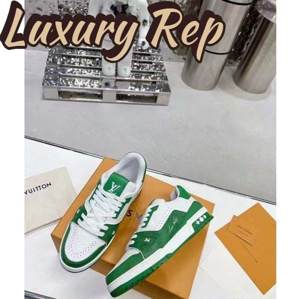 Replica Louis Vuitton Unisex LV Trainer Sneaker Green Mini Monogram Embossed Calf Leather 5