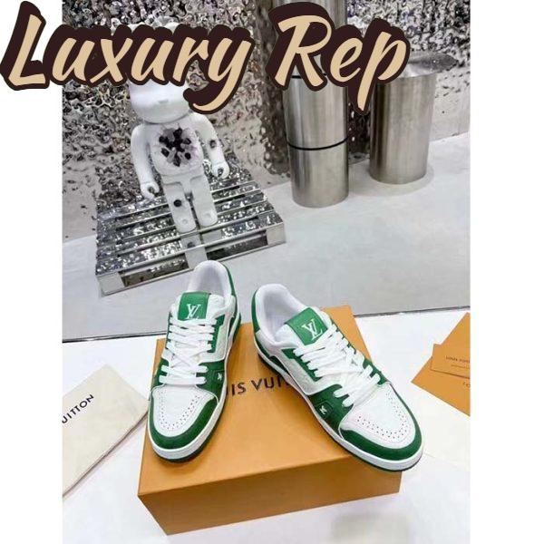 Replica Louis Vuitton Unisex LV Trainer Sneaker Green Mini Monogram Embossed Calf Leather 6