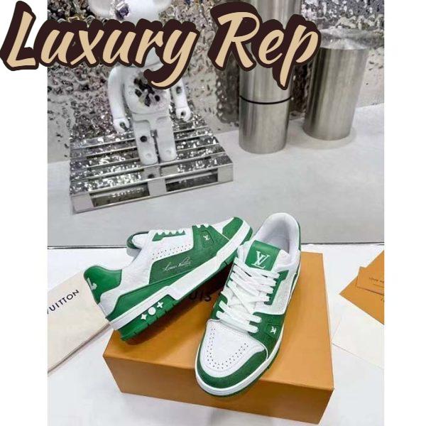Replica Louis Vuitton Unisex LV Trainer Sneaker Green Mini Monogram Embossed Calf Leather 7