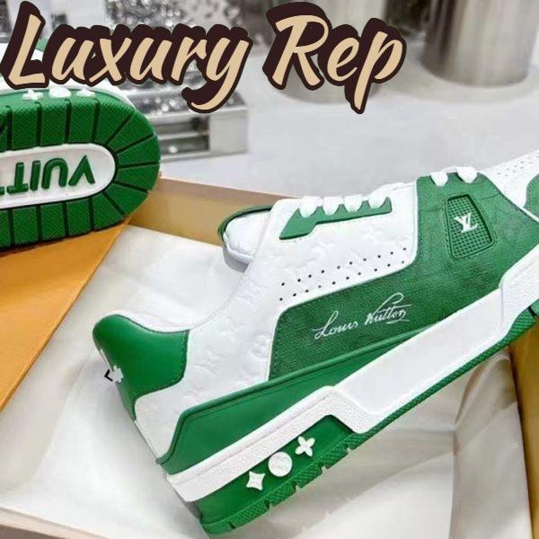 Replica Louis Vuitton Unisex LV Trainer Sneaker Green Mini Monogram Embossed Calf Leather 9
