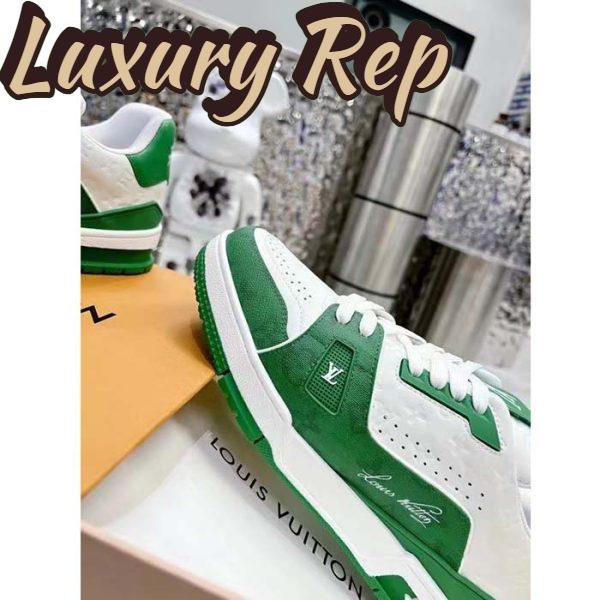 Replica Louis Vuitton Unisex LV Trainer Sneaker Green Mini Monogram Embossed Calf Leather 10