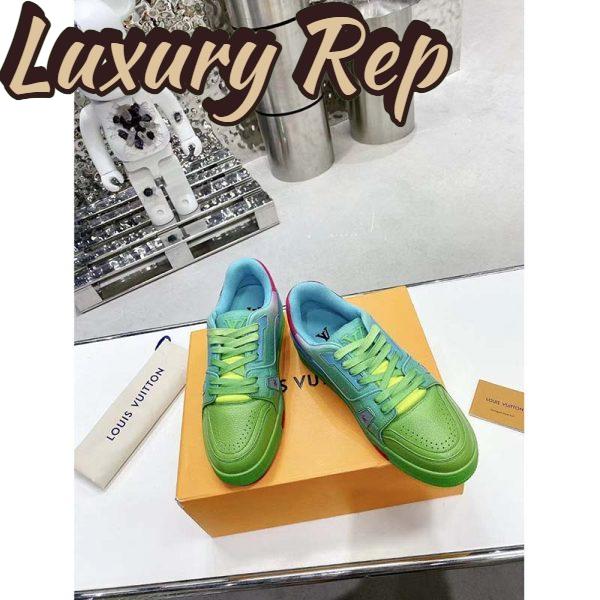 Replica Louis Vuitton Unisex LV Trainer Sneaker Green Grained Calf Leather Rubber Monogram Flowers 4