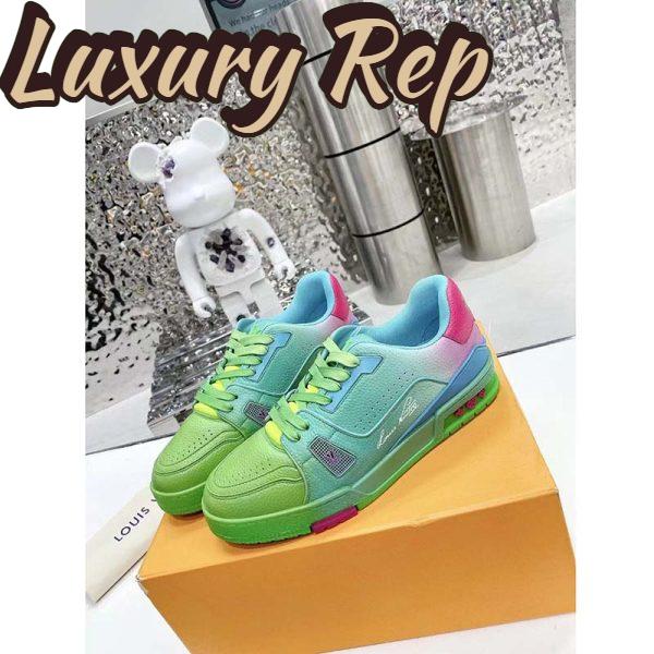 Replica Louis Vuitton Unisex LV Trainer Sneaker Green Grained Calf Leather Rubber Monogram Flowers 5