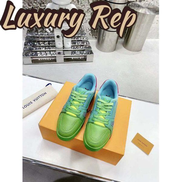 Replica Louis Vuitton Unisex LV Trainer Sneaker Green Grained Calf Leather Rubber Monogram Flowers 6