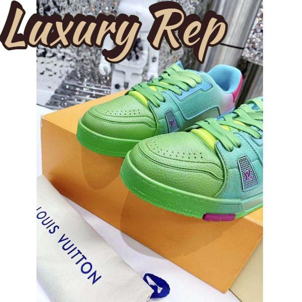 Replica Louis Vuitton Unisex LV Trainer Sneaker Green Grained Calf Leather Rubber Monogram Flowers 10