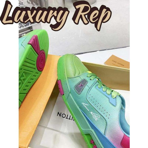 Replica Louis Vuitton Unisex LV Trainer Sneaker Green Grained Calf Leather Rubber Monogram Flowers 11