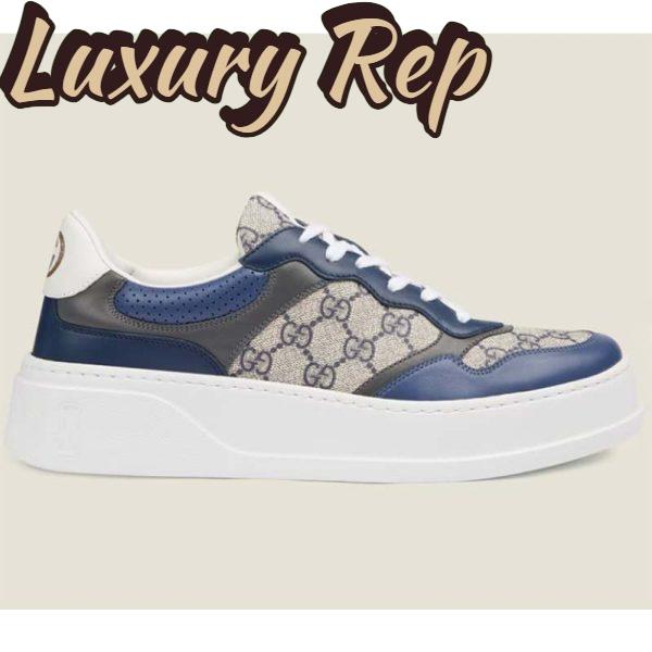 Replica Gucci Unisex GG Sneaker White Beige Blue Supreme Canvas Grey Perforated Leather