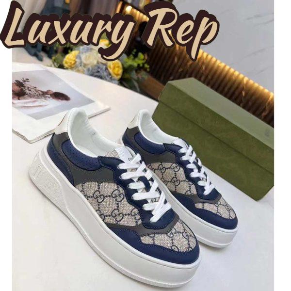 Replica Gucci Unisex GG Sneaker White Beige Blue Supreme Canvas Grey Perforated Leather 3
