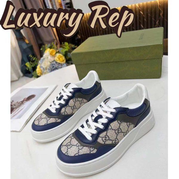 Replica Gucci Unisex GG Sneaker White Beige Blue Supreme Canvas Grey Perforated Leather 4