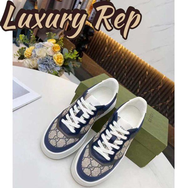 Replica Gucci Unisex GG Sneaker White Beige Blue Supreme Canvas Grey Perforated Leather 5