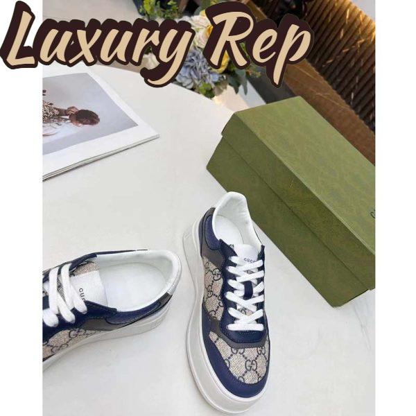 Replica Gucci Unisex GG Sneaker White Beige Blue Supreme Canvas Grey Perforated Leather 6