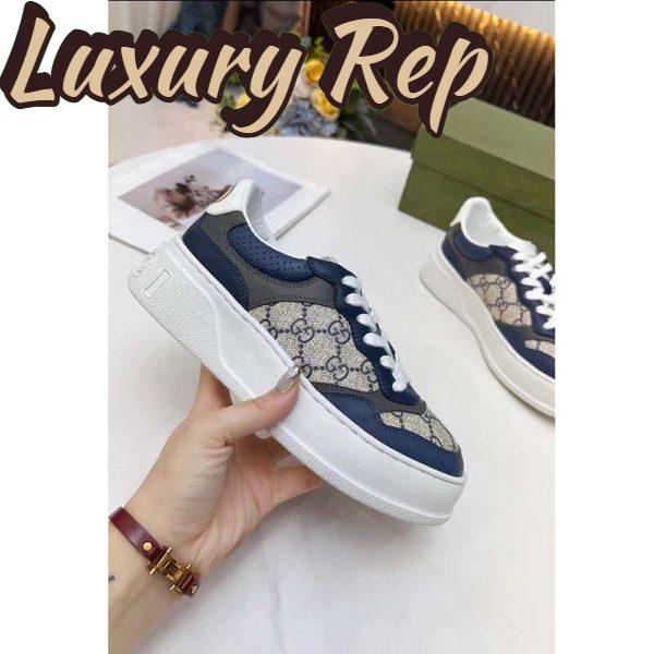 Replica Gucci Unisex GG Sneaker White Beige Blue Supreme Canvas Grey Perforated Leather 7