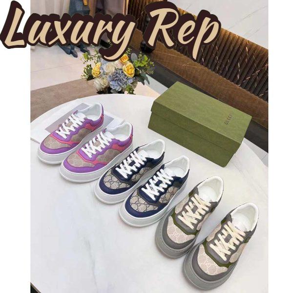 Replica Gucci Unisex GG Sneaker White Beige Blue Supreme Canvas Grey Perforated Leather 11