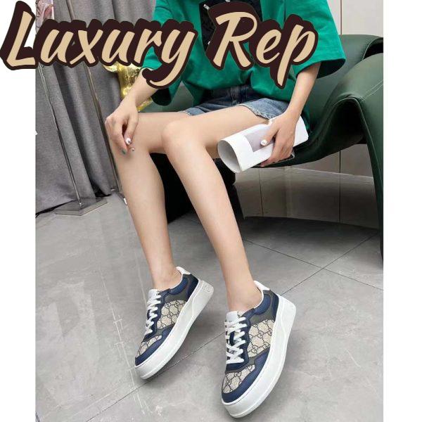 Replica Gucci Unisex GG Sneaker White Beige Blue Supreme Canvas Grey Perforated Leather 13