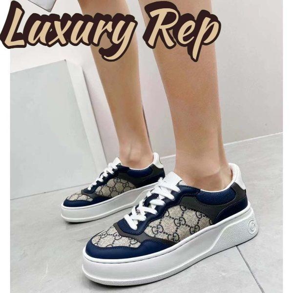 Replica Gucci Unisex GG Sneaker White Beige Blue Supreme Canvas Grey Perforated Leather 16