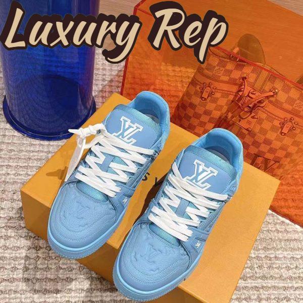 Replica Louis Vuitton Unisex LV Trainer Sneaker Blue Monogram-Embossed Grained Calf Leather 6