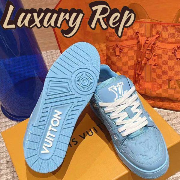 Replica Louis Vuitton Unisex LV Trainer Sneaker Blue Monogram-Embossed Grained Calf Leather 8