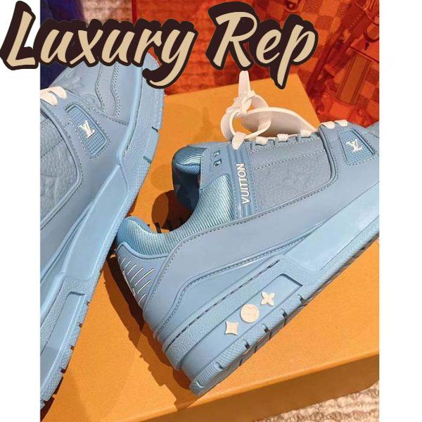 Replica Louis Vuitton Unisex LV Trainer Sneaker Blue Monogram-Embossed Grained Calf Leather 9