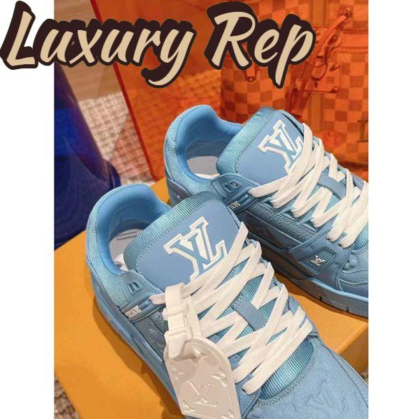 Replica Louis Vuitton Unisex LV Trainer Sneaker Blue Monogram-Embossed Grained Calf Leather 10