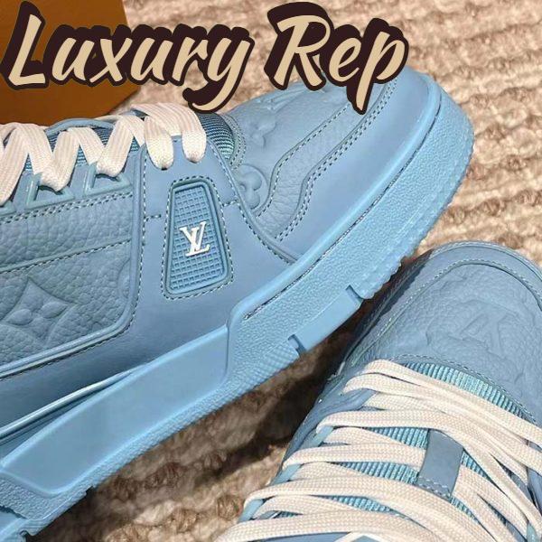Replica Louis Vuitton Unisex LV Trainer Sneaker Blue Monogram-Embossed Grained Calf Leather 11