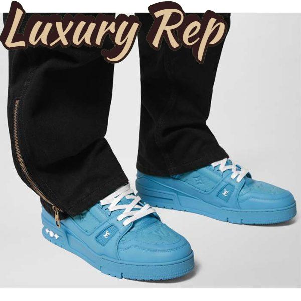Replica Louis Vuitton Unisex LV Trainer Sneaker Blue Monogram-Embossed Grained Calf Leather 13