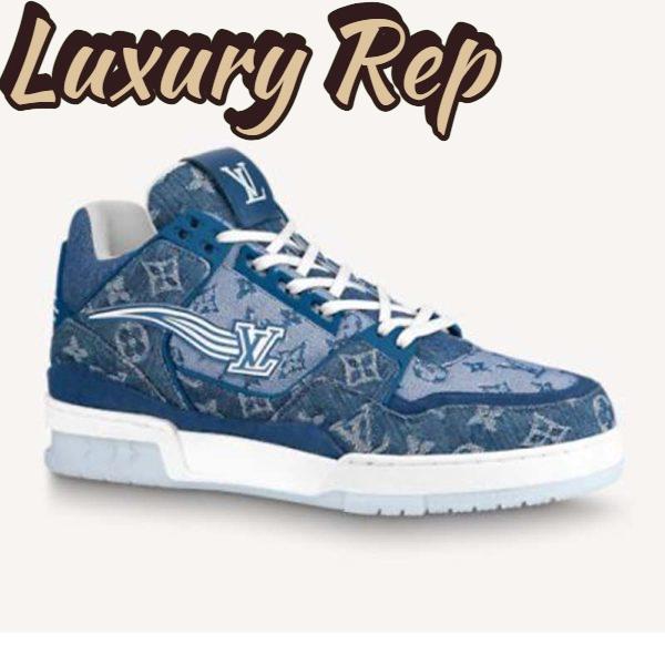 Replica Louis Vuitton Unisex LV Trainer Sneaker Blue Monogram Denim Flowers Rubber LV Initials