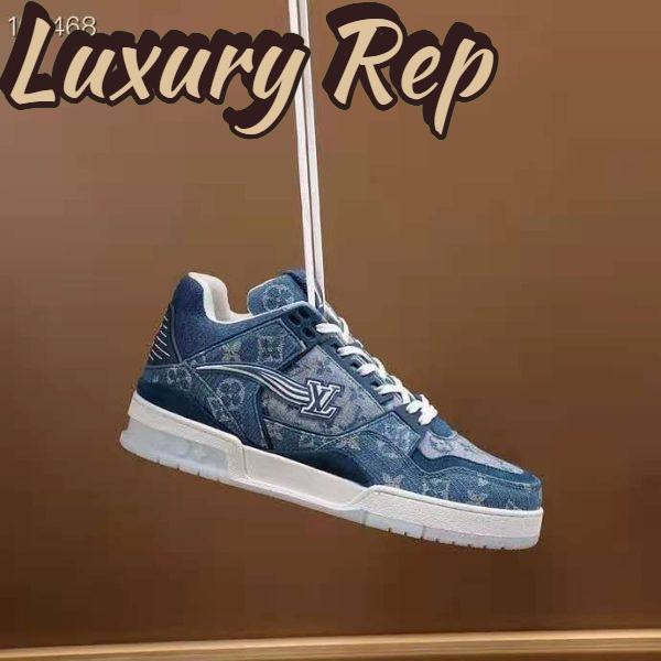 Replica Louis Vuitton Unisex LV Trainer Sneaker Blue Monogram Denim Flowers Rubber LV Initials 3
