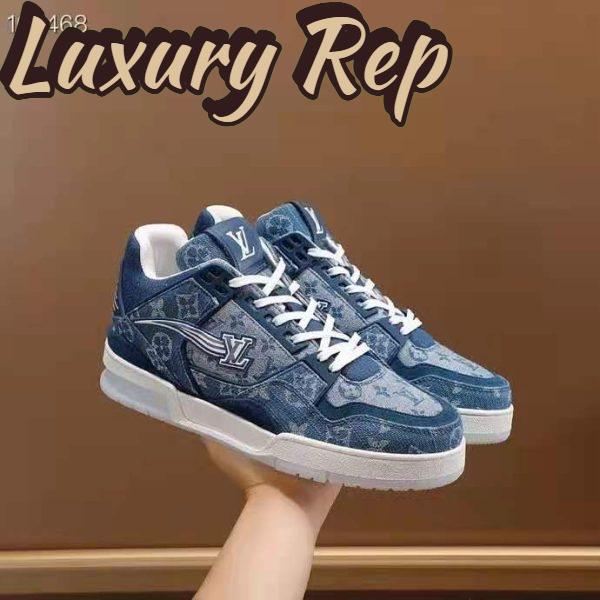 Replica Louis Vuitton Unisex LV Trainer Sneaker Blue Monogram Denim Flowers Rubber LV Initials 9