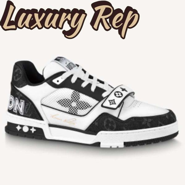 Replica Louis Vuitton Unisex LV Trainer Sneaker Black Monogram Denim Rubber Outsole Flowers 2
