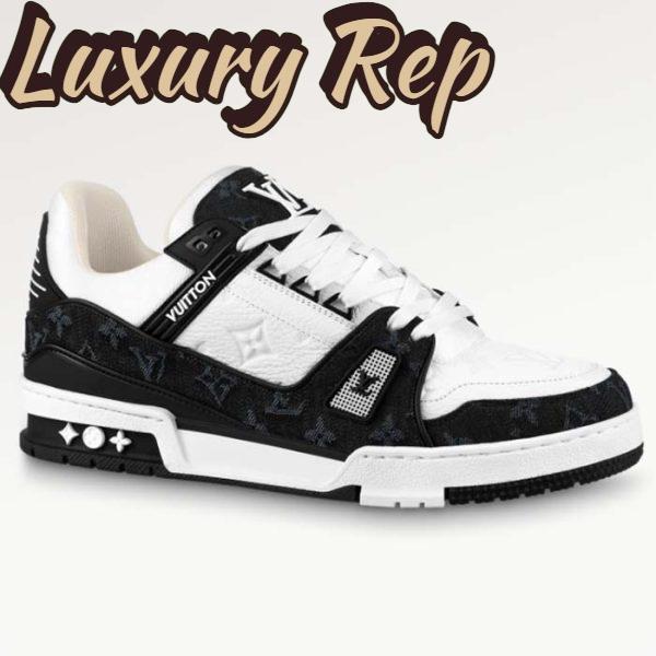 Replica Louis Vuitton Unisex LV Trainer Sneaker Black Monogram Denim Monogram Embossed Grained Calf