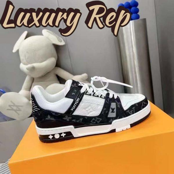 Replica Louis Vuitton Unisex LV Trainer Sneaker Black Monogram Denim Monogram Embossed Grained Calf 3