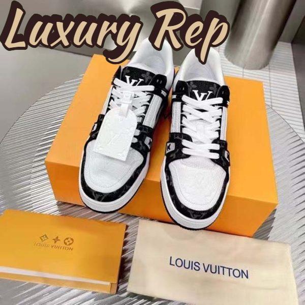 Replica Louis Vuitton Unisex LV Trainer Sneaker Black Monogram Denim Monogram Embossed Grained Calf 4