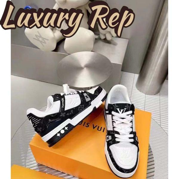 Replica Louis Vuitton Unisex LV Trainer Sneaker Black Monogram Denim Monogram Embossed Grained Calf 6
