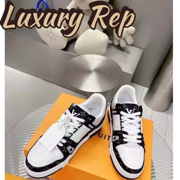 Replica Louis Vuitton Unisex LV Trainer Sneaker Black Monogram Denim Monogram Embossed Grained Calf 7