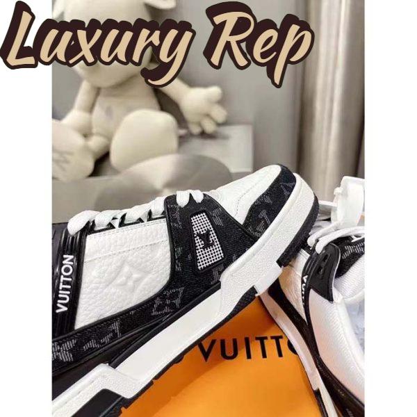 Replica Louis Vuitton Unisex LV Trainer Sneaker Black Monogram Denim Monogram Embossed Grained Calf 9
