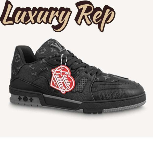 Replica Louis Vuitton Unisex LV Trainer Sneaker Black Monogram Denim Rubber Outsole