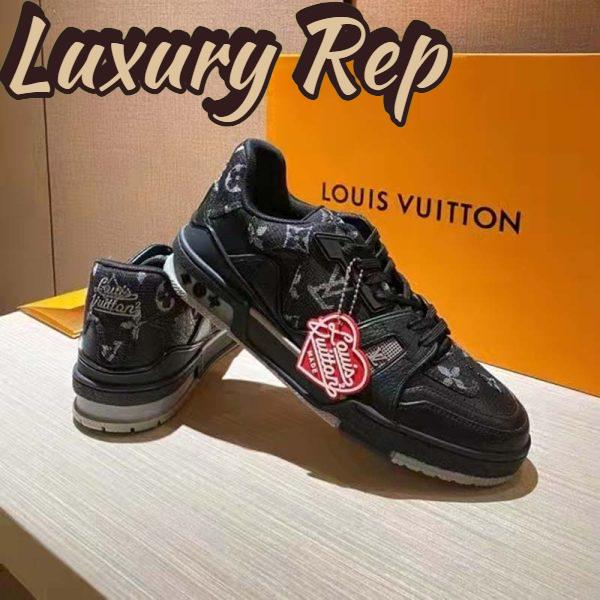 Replica Louis Vuitton Unisex LV Trainer Sneaker Black Monogram Denim Rubber Outsole 3