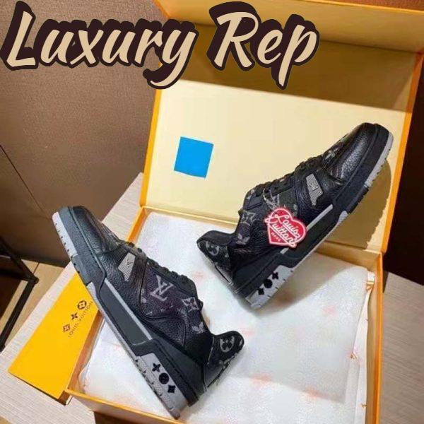 Replica Louis Vuitton Unisex LV Trainer Sneaker Black Monogram Denim Rubber Outsole 4