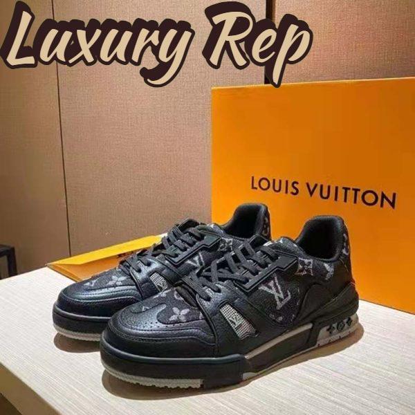 Replica Louis Vuitton Unisex LV Trainer Sneaker Black Monogram Denim Rubber Outsole 6