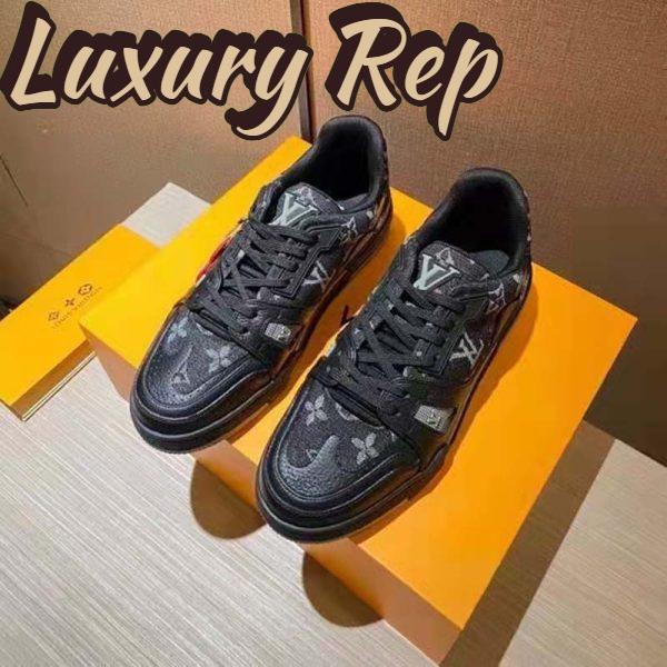 Replica Louis Vuitton Unisex LV Trainer Sneaker Black Monogram Denim Rubber Outsole 7