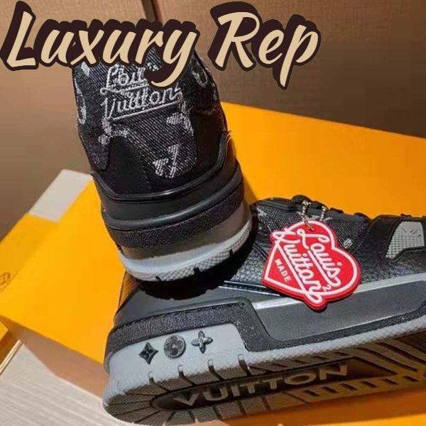 Replica Louis Vuitton Unisex LV Trainer Sneaker Black Monogram Denim Rubber Outsole 8