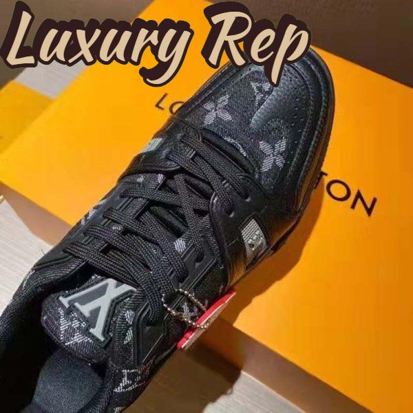 Replica Louis Vuitton Unisex LV Trainer Sneaker Black Monogram Denim Rubber Outsole 9