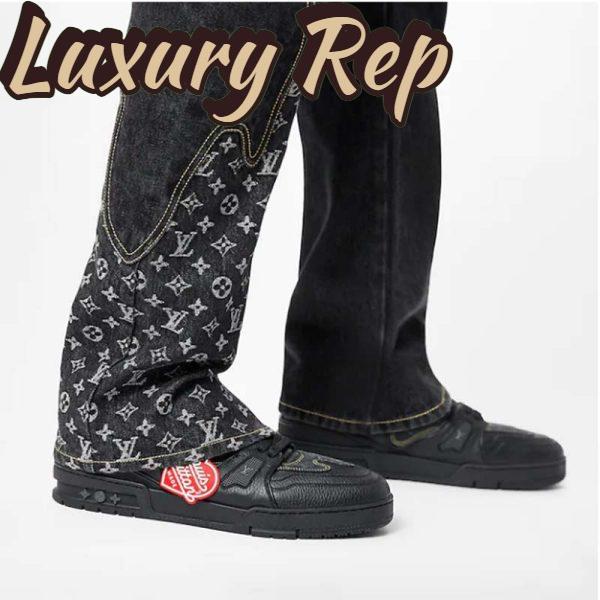 Replica Louis Vuitton Unisex LV Trainer Sneaker Black Monogram Denim Rubber Outsole 10