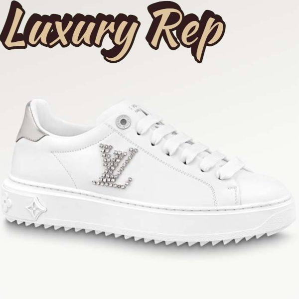 Replica Louis Vuitton Unisex LV Time Out Sneaker Silver Calf Leather Strass Monogram Flowers