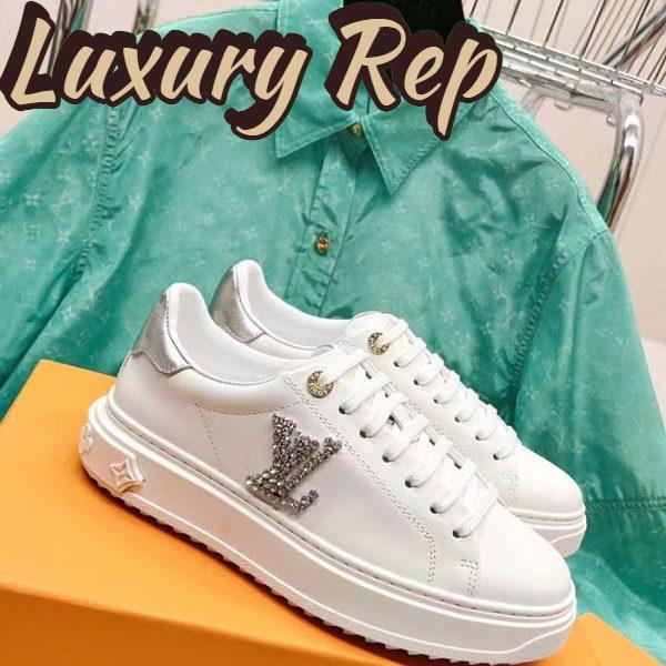 Replica Louis Vuitton Unisex LV Time Out Sneaker Silver Calf Leather Strass Monogram Flowers 3