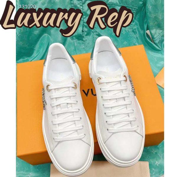 Replica Louis Vuitton Unisex LV Time Out Sneaker Silver Calf Leather Strass Monogram Flowers 4
