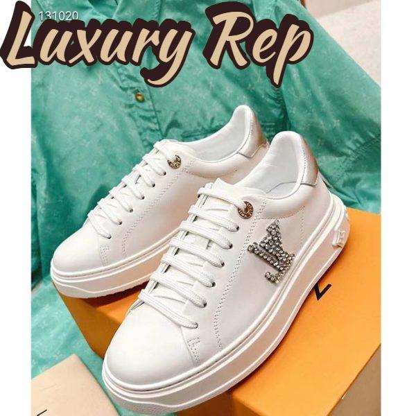 Replica Louis Vuitton Unisex LV Time Out Sneaker Silver Calf Leather Strass Monogram Flowers 5