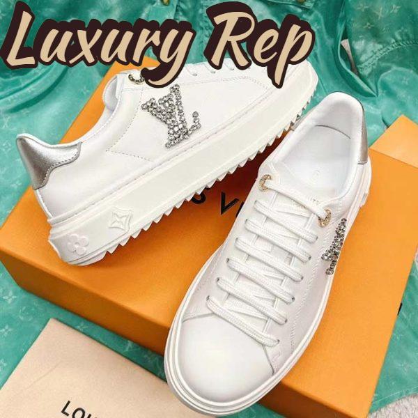 Replica Louis Vuitton Unisex LV Time Out Sneaker Silver Calf Leather Strass Monogram Flowers 7
